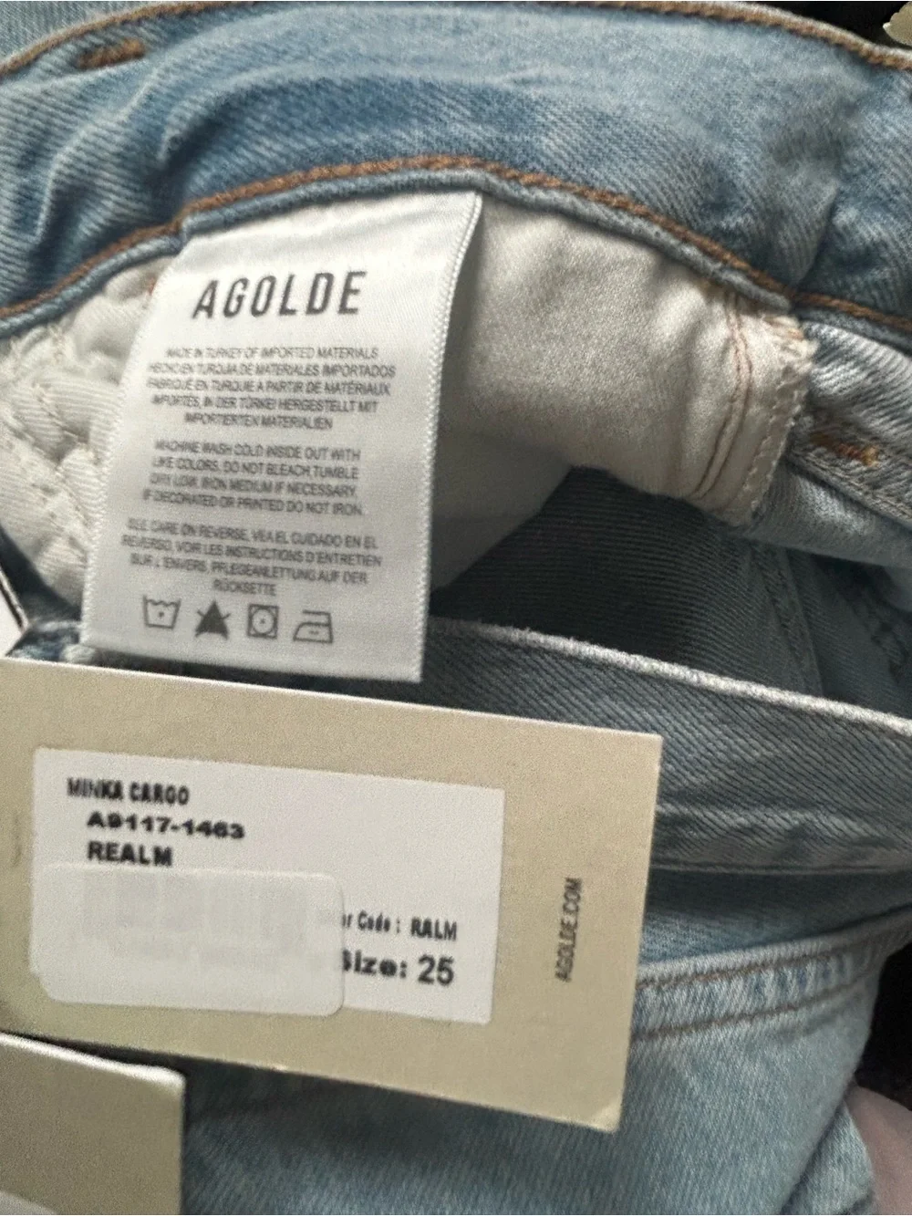 Agolde women’s Light Wash Minka High Rise Cargo wide leg Jeans Sz 25